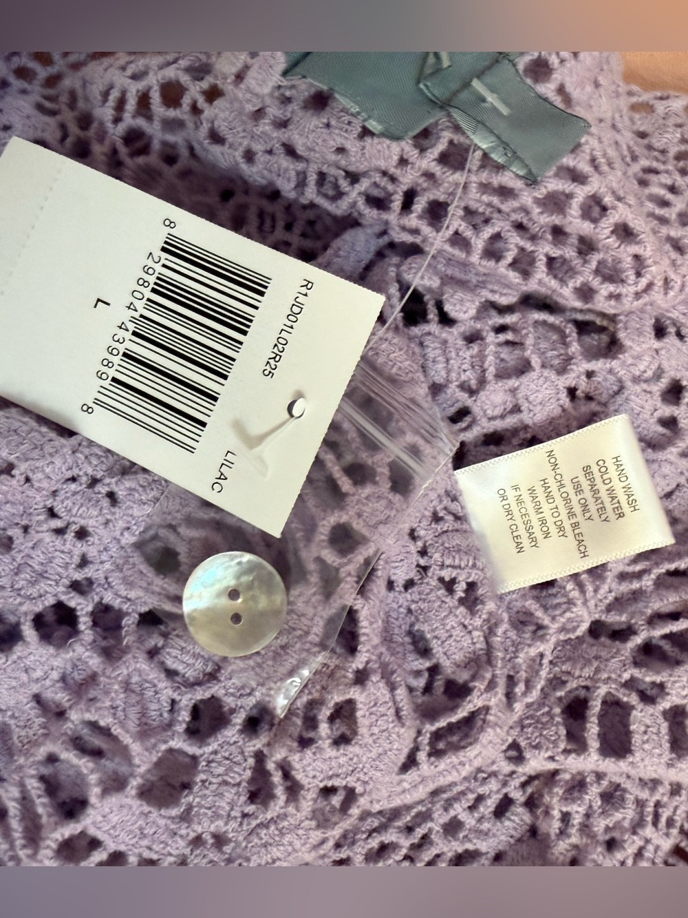 💜Rabbit Rabbit Rabbit Designs Lilac Crochet Cardigan Bolero Open Knit Button NWT - Picture 8 of 8